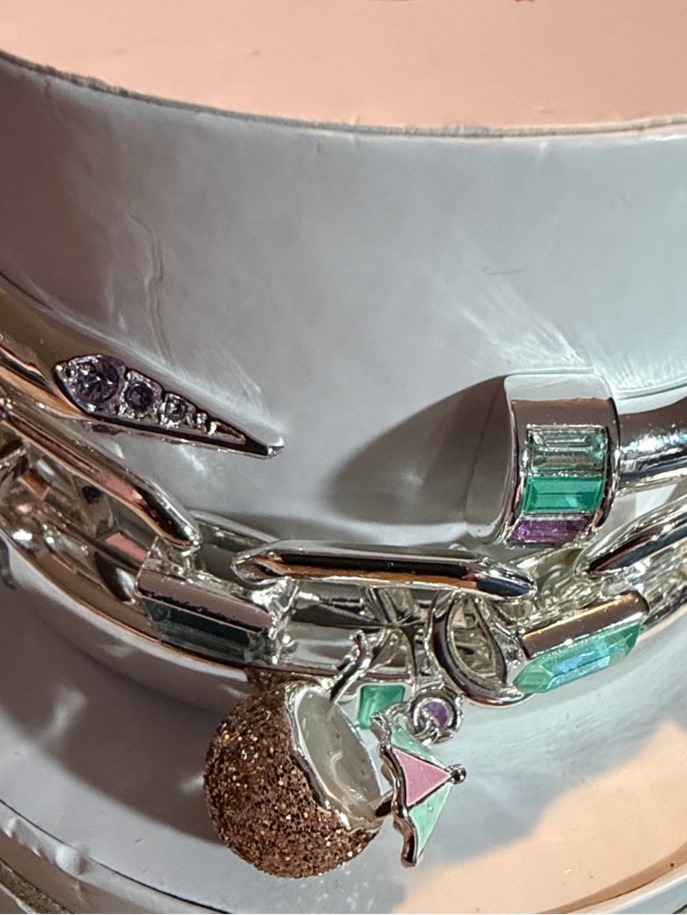 Silver Bracelet with Green Stone Accents and Coconut Charm